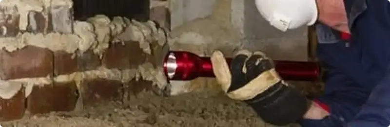 Pest control technician inspecting a crawl space for ant activity in Aurora, IL